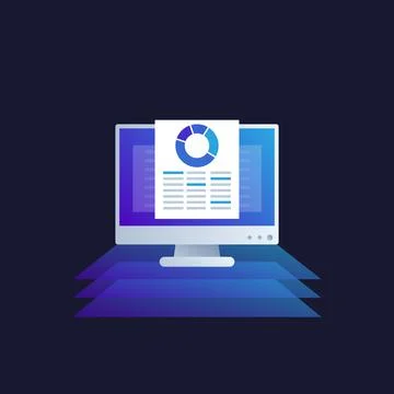 Data analytics, business intelligence, statistics charts and spreadsheet vect Stock Illustration