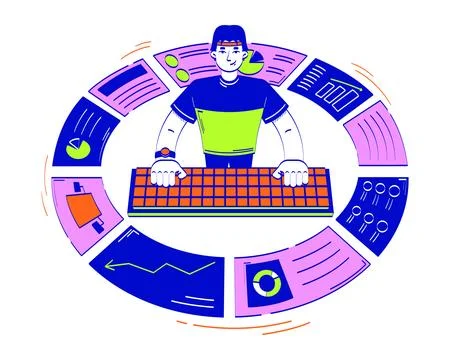 Data analytics business reports doodle illustration concept Illustrazione stock