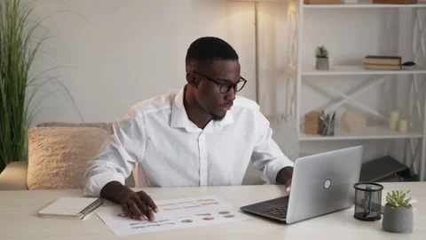 Data analytics business research man laptop office Stock Footage 230089382