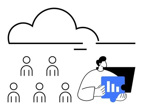 Data Analytics in Cloud Computing with Team Collaboration and Growth Charts Stock Illustration