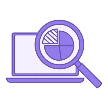 Data Analytics Color Icon. Vector Icon of Laptop and Magnifying Glass with .. Illustrazione stock
