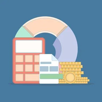 Data analytics concept, calculating financial expenses and income. Illustrazione stock
