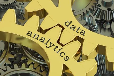 Data analytics concept on the gearwheels, 3D rendering 스톡 일러스트
