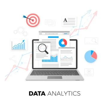 Data analytics concept. SEO optimization. Search Engine Optimization. SEO con Stock Illustration