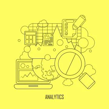 Data analytics concept in thin line style 스톡 일러스트