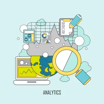 Data analytics concept in thin line style Illustrazione stock