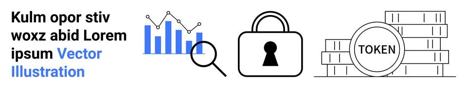 Data Analytics, Cybersecurity, and Blockchain Token Concept with Graph Stock Illustration