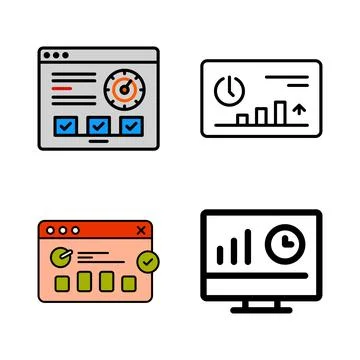 Data Analytics Dashboard and Business Statistics Infographic Icon Set Vector Stock Illustration