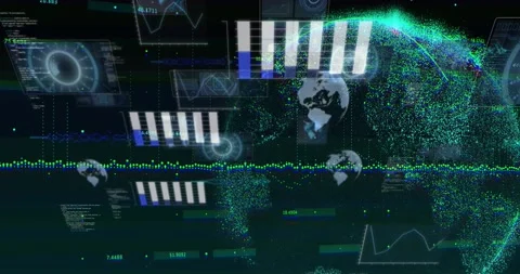 Data analytics dashboard animating, data feed updating and zooming into Stock Footage 331276145
