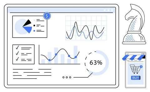 Data Analytics Dashboard with Chart and Shopping Cart Icon イラスト素材