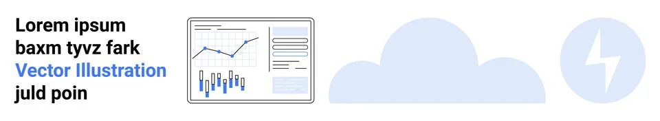 Data Analytics Dashboard with Cloud Computing and Lightning Bolt Icon 스톡 일러스트