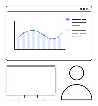 Data Analytics Dashboard on Computer Screen with User Interface Elements 库存插图