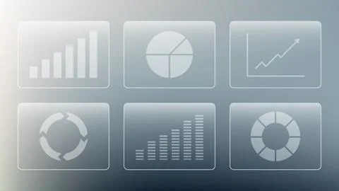 Data analytics dashboard design with frosted glass panels showing chart ico.. イラスト素材