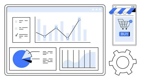 Data Analytics Dashboard with E-commerce App Integration Stock Illustration