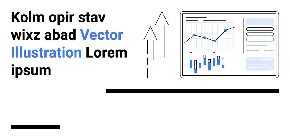 Data Analytics Dashboard with Graphs and Arrows Highlighting Growth Trends Stock Illustration