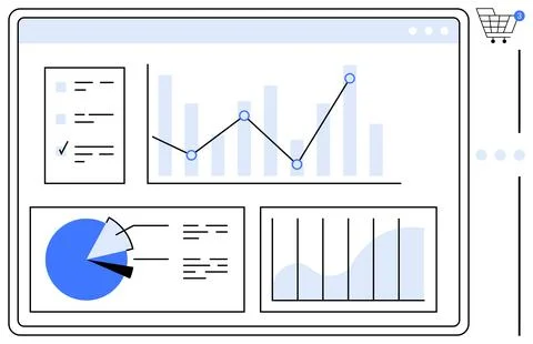 Data Analytics Dashboard with Graphs and Charts Showing Business Metrics an.. Stock Illustration