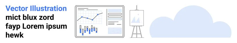 Data Analytics Dashboard with Graphs and Charts Next to Easel Presentation .. 库存插图