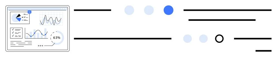 Data analytics dashboard with graphs, charts, and abstract patterns. Ideal fo Illustrazione stock