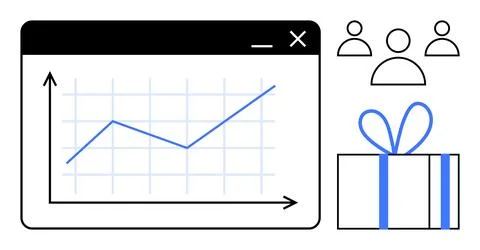 Data Analytics Dashboard with Growth Chart, Team Collaboration, and Gift Symb Illustrazione stock