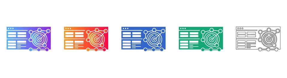 Data Analytics Dashboard Icon Set with Radar Charts Stock Illustration