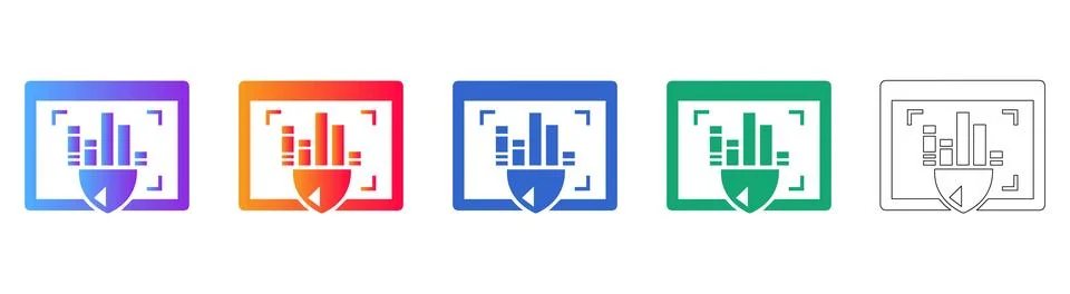 Data Analytics Dashboard Icons with Security Shield イラスト素材