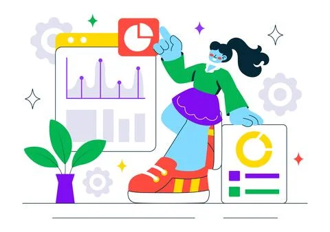 Data Analytics Dashboard Illustration Featuring Marketing Analytics With Pe.. 스톡 일러스트