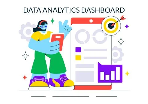Data Analytics Dashboard Illustration Featuring Marketing Analytics With Pe.. Illustrazione stock