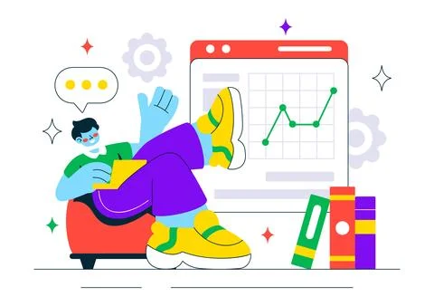 Data Analytics Dashboard Illustration Featuring Marketing Analytics With Pe.. Stock Illustration