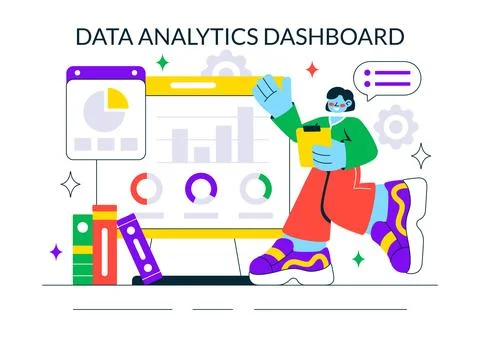 Data Analytics Dashboard Illustration Featuring Marketing Analytics With Pe.. Stock Illustration