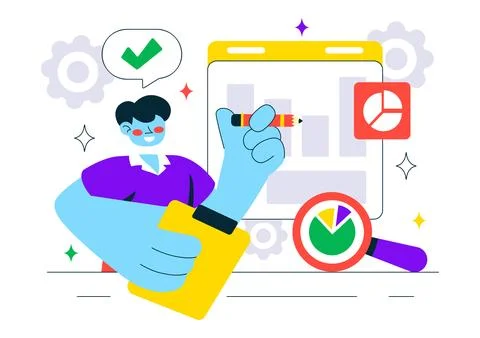 Data Analytics Dashboard Illustration Featuring Marketing Analytics With Pe.. 스톡 일러스트