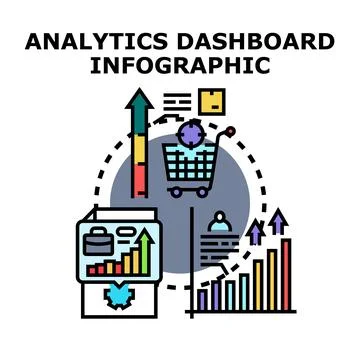 Data analytics dashboard infographic for business performance tracking Stock Illustration