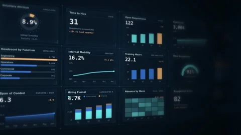 Data Analytics Dashboard Interface Workforce Metrics Visualization HUD Stockbeeldmateriaal 342477770