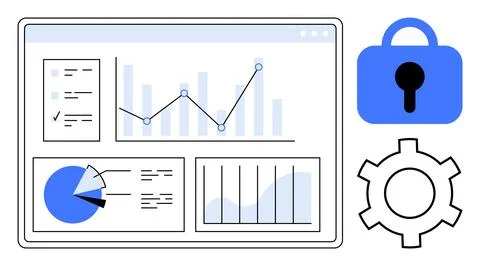 Data Analytics Dashboard with Security and Settings Icons Illustrazione stock