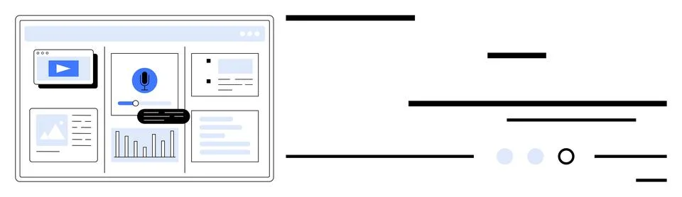 Data analytics dashboard with video content, analytical graphs, and charts. I 库存插图