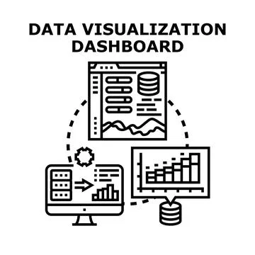 Data analytics dashboard visualizing information and processing statistics Stock Illustration