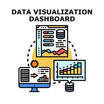 Data analytics dashboard visualizing information and processing statistics Stock Illustration