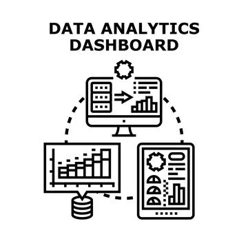 Data analytics dashboard visualizing information flow across devices Stock Illustration