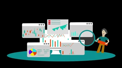 Data analytics dashboards with magnifier icon animation Stock Footage 329115242