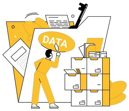 Data analytics. Data analytics metaphorically acts as surgeon, dissecting Illustrazione stock