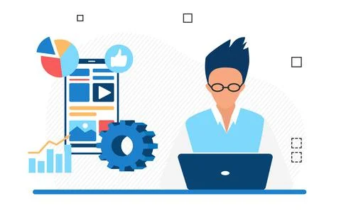 Data analytics developer using statistical research tool Stock Illustration