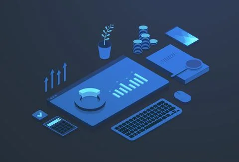 Data analytics in Digital Marketing concept. Business dashboard with financial イラスト素材