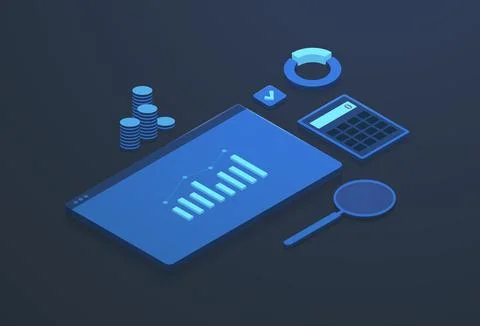 Data analytics Digital Marketing isometric concept. Dashboard Business finance Stock Illustration