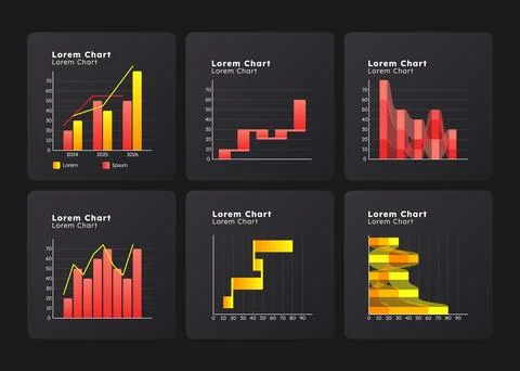 Data analytics digital tools graph ux dashboard dark set 库存插图