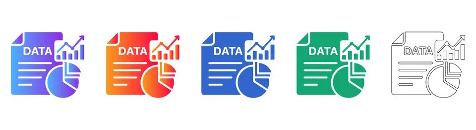 Data Analytics Document Icon Set with Charts and Graphs Stock Illustration