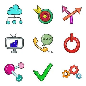 Data Analytics Doodle Icons Pack Stock Illustration