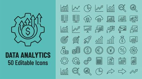 Data analytics editable business icons set for web and mobile applications. Stock Illustration