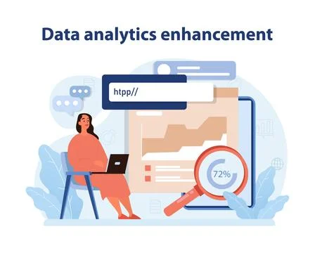 Data Analytics Enhancement. Professional analyzing data trends. Stock Illustration