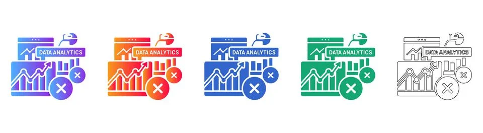 Data Analytics Error Icons for System Failure &amp; Issues Stock Illustration