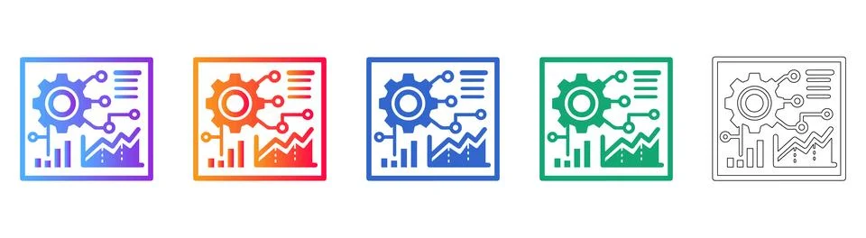Data Analytics Gear Concept Icon Set Stock Illustration