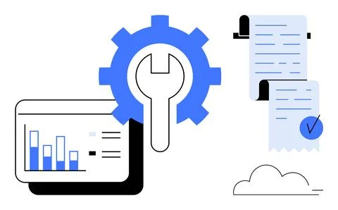 Data Analytics with Gear Symbol and Financial Documents Concept Stockillustratie